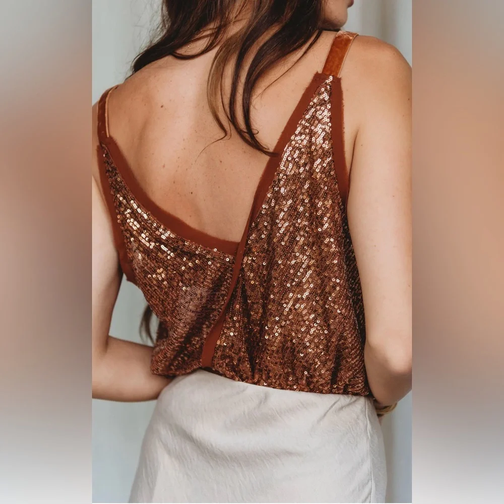 BNWOT FREE PEOPLE SHIMMER AND SHINE SEQUIN BODYSUIT SMALL - Picture 2 of 7